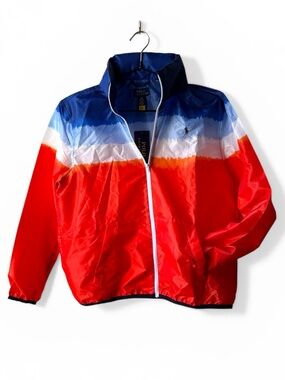 Polo Ralph Lauren Boys Ombre Windbreaker Jacket Blue Orange Red White Full Zip L